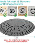 Heavy Duty 5.5 Inch Shower Drain Hair Catcher 2 Pack Premium Strainer shown measuring 5.5 inches, gray silicone for floor drains.