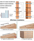 Installation guide for Solid Zinc Alloy Cabinet Pull Handle In Oil Rubbed Bronze, 7 Inch Overall Length, showing screw sizes and drawer steps.