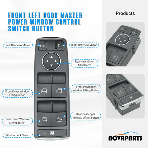 Mercedes Benz Front Driver Side Power Window Switch Direct Replacement Fits 2006 2017 W204 W212 C250 C300 C350 E350 E550 GLK250 GLK350 2049055302 20490553029107 showing buttons and controls