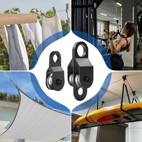 Top Shelf Heavy Duty Black Pulley Block System Featuring Single And Double Wheels, no sweat rope replacement for various uses.