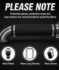 Dope Heavy Duty Exhaust Heat Wrap Kit 2x16 Ft For Motorcycle Or Car, black fiberglass wrap on exhaust pipe with safety icons.