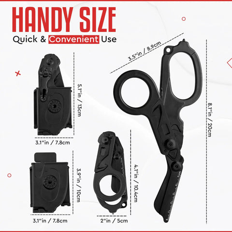 Heavy Duty 6 In 1 Trauma Shears Emergency Scissors With Holster For Camping And Rescue Go To Glass Breaker Strap Cutter Stainless Steel Foldable Scissors Pliers, 8.1in