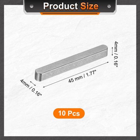 Round-ended feather key stock, 5 x 5 x 45 mm carbon steel, 10 pcs, side view