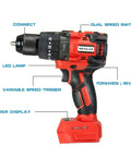 Cordless Drill Tool Only With One Half Inch Metal Self Lock Chuck, 150 Nm Max Torque, Two Speed Settings And Twenty Plus Three Clutch Positions
