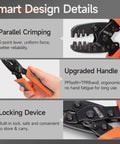 Open Barrel Terminal Crimp Tool Five Cavities For 24 To 14 AWG Non Insulated with ergonomic handle and locking device details