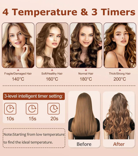 Hair types and timer settings for One Click Automatic Hair Curler With Four Heat Settings And Three Timer Options