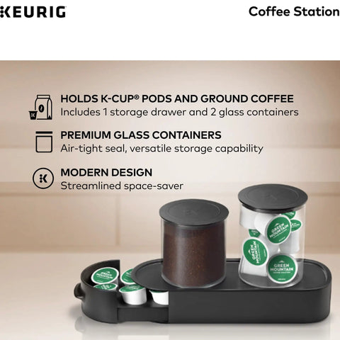 K Cup Pod And Ground Coffee Storage Organizer With Airtight Glass Canisters Holds 12 Oz Ground Coffee And 12 K Cup Pods