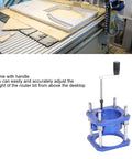 Heavy Duty Router Table Lift Kit For Woodwork, 0 To 54 Mm Slick Fine Tuning, Bulletproof Aluminum Build, close-up of adjustment handle and mount.
