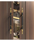 Contemporary H Shape Push Pull Barn Door Handle Set Back To Back For Glass And Wood Doors In Black And Gold Finish Stainless Steel