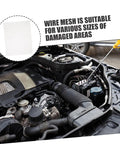Engine close-up with inset of metal wire mesh, suitable for car bumper repair with Welding Mesh Kit For Car Bumper Repair Durable Metal Wire Screen For Quick Fix Of Cracks And Welding Accessories For Automotive Restoration And Body Shop Projects.