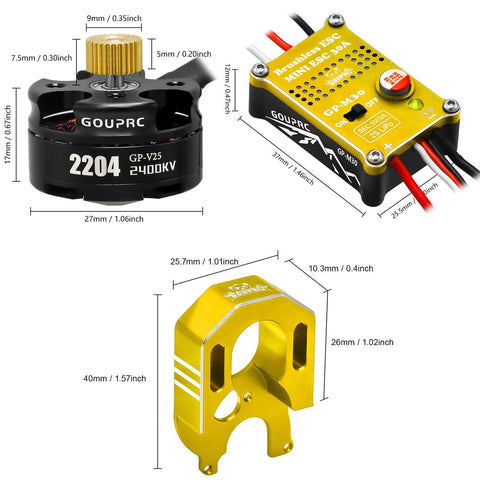 2204 2400KV Brushless Outrunner Motor with Transmission and 30A Mini ESC for SCX24 Axial 1 24 RC Car Truck Crawler, dimensions shown