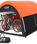 Upgraded Heavy Duty Bike Tent With Rain Cover Outdoor Storage Shed That Fits 8 To 10 Bikes Or 5 To 7 Electric Bikes Waterproof 210D Oxford Fabric Weatherproof Bike Shelter For Motorcycles Lawn Tools And Garden Gear with multiple bikes inside.