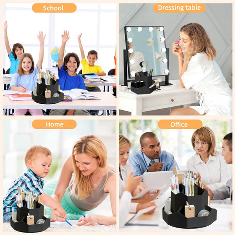 9 Slot 360 Degree Rotating Pencil Holder Desk Organizer For Office School And Home Ultra Handy Black in different settings
