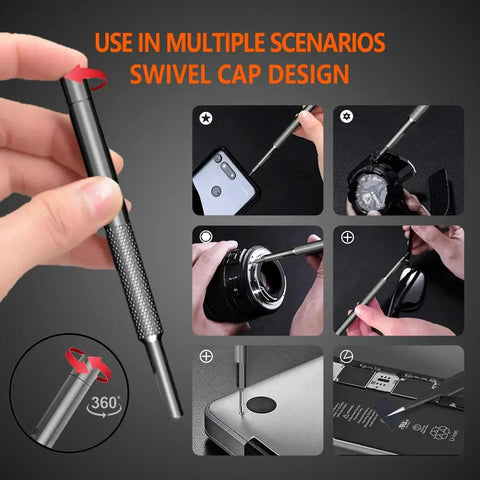 50 In One Precision Screwdriver Set With Magnetic Bits And Case For Electronics Repair shown in various uses for devices.
