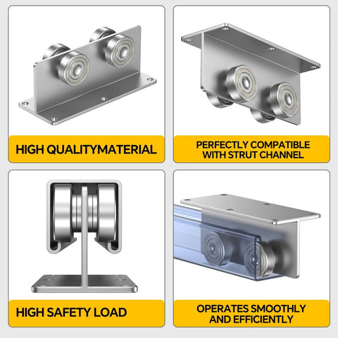 Beefy 4-Wheel Trolley Assembly For Strut Channel Barn Doors And Shed Sliding Doors Roller Track Kit Durable Steel Trolley