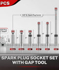 Magnetic Swivel Spark Plug Socket Set With Gap Tool, 3/8 Inch Drive, 9/16, 5/8, 14mm, 16mm, 6 And 12 Point Sockets For DIYers