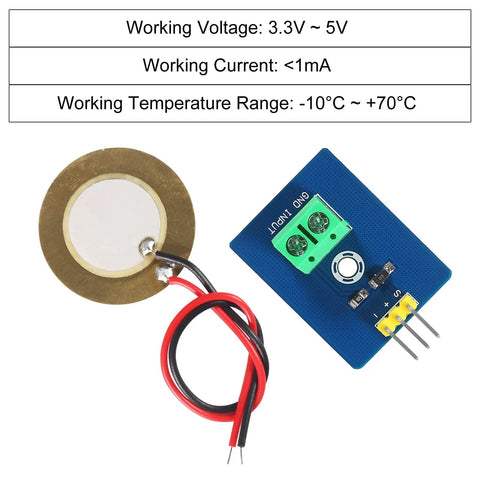 12Pcs Piezo Vibration Sensor Module For Arduino Diy Kit 3.3V Or 5V Analog Ceramic Piezo Element Board, 30mm x 23mm