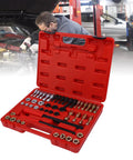 Premium 48 Pcs Steel Thread Chaser Set With Taps Dies And Files For Fixing Damaged Threads Fast On Car Bike Home DIY Projects Like A Pro red case open with taps dies and files