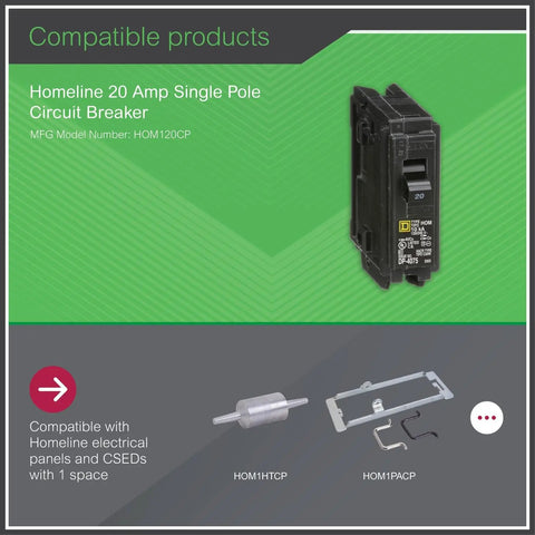 Homeline 20 Amp 120 Volt Plug In Circuit Breaker 1 Pole UL Listed 10 kA AIR Standard Type 10 Pack For Panel Install