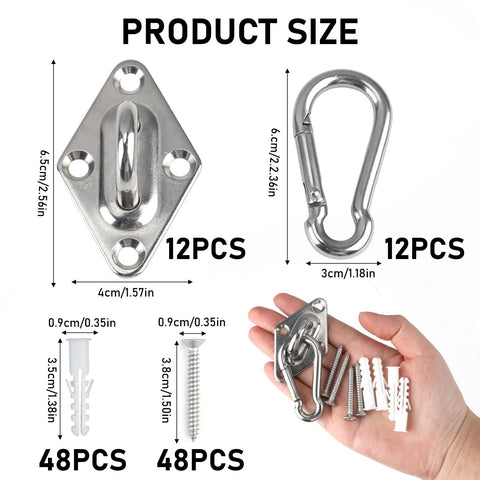 Wall Mount For Resistance Bands With Hooks Space Saving Home Gym Anchor For Fitness Bands And Suspension Training Organize Equipment Efficiently In Small Spaces Durable Steel Construction Includes 12 Pack dimensions and components displayed.