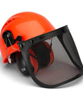 Forestry Safety Helmet With Adjustable Earmuffs And Visor, Orange Hard Hat Hearing Protection System For Woodcutting