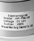 Label on 12V DC Electric Lifting Magnet Beefy 250N Peak Force Electromagnet Solenoid With 185N Holding, M5 By 8 Thread