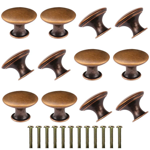 Antique Copper Kitchen Cabinet Knobs 12 Pack Round Cupboard Drawer Pulls with M4 Screws Vintage Zinc Alloy Hardware
