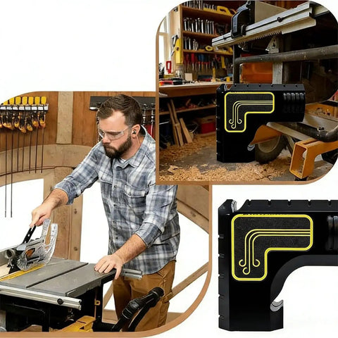 Table Saw Dust Collection Adapter With Snap On Dust Port, Tool Free Installation, Easy Hook On Fit, Efficient Sawdust Capture Up To Ninety Percent, Cleaner And Safer Workshop, Quick Setup, Black Finish in use and installed on table saw