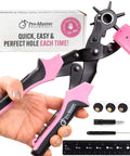 Leather Hole Punch Tool For Belts And Fabric Up To 5mm Thick, pink multi-size puncher for DIY crafts with accessories and box