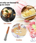 Stainless Steel Ice Cream Shovel With Wooden Handle For Easy Scoops And Serving Frozen Treats Food Grade Rustproof Durable Dishwasher Safe Kitchen Tool with ice cream, butter, and cookie dough.