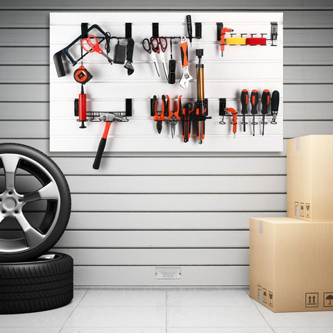 Garage slatwall with Six Piece Slatwall Screwdriver Holders Set With Three Styles And Two Sizes For Garage Shop And Retail Displays Includes 12 Hook Style 7.5 x 1.77 Inches And 6 Ring And 4 Ring Styles 9 x 2.17 Inches Black organizing tools