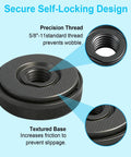 Close-up of 2-piece 5/8-11 angle grinder flange nut kit with textured base and precision thread for secure self-locking design.