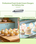 Professional use of 8G Whipped Cream Chargers 10 Pack Pro Grade Food Grade Culinary Gas Odorless in home kitchen and dessert shop.