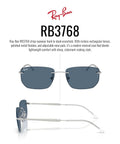RB3768 Dope Sunglasses With Silver Frame And Dark Blue Lenses, Medium Fit, 129mm Hinge To Hinge, 56mm Lenses, Lightweight All Day Comfort