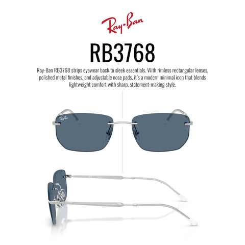 RB3768 Dope Sunglasses With Silver Frame And Dark Blue Lenses, Medium Fit, 129mm Hinge To Hinge, 56mm Lenses, Lightweight All Day Comfort