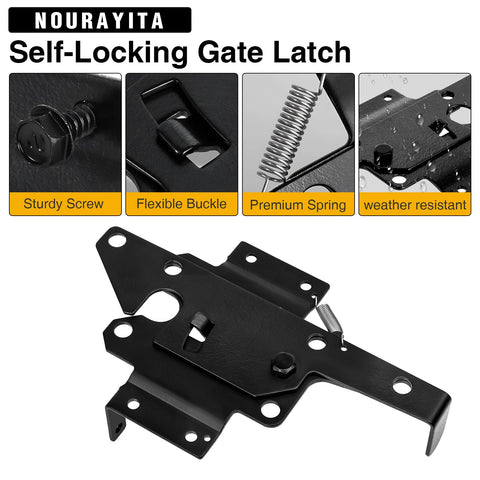 Heavy Duty Self Locking Gate Latch Post Mount For Wood And PVC Fences Durable Metal Gate Lock Hardware, black finish