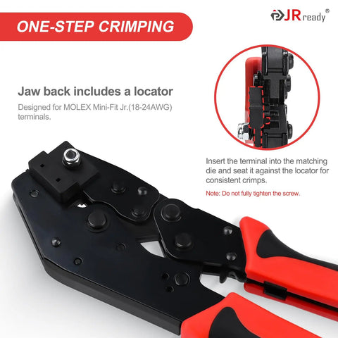 Badass Mini Fit Jr Connector Kit With Quick Crimping Tool And Pin Extractor For Smooth 18 To 24 Awg Wiring Runs, crimping tool detail.