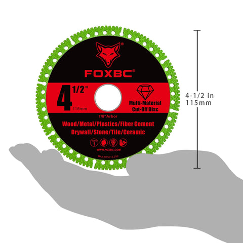 FOXBC 4-1/2 in multi-material cut-off disc for angle grinders, 7/8 in arbor; 3-pack
