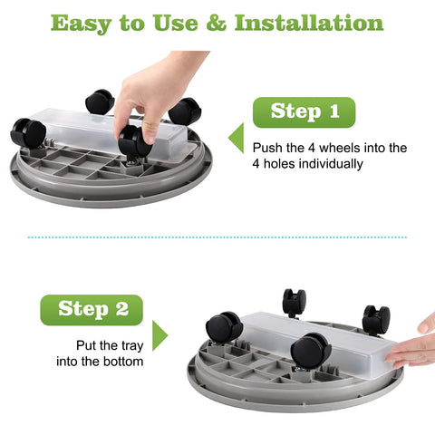 Installation steps for Rolling Plant Caddy With Drainage Tray Set Of 3 For Heavy Duty Planters 13 Inch Diameter with caster wheels