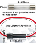 Beefy 250V Inline Fuse Holder Set With Six 6X30mm 1A Glass Fuses Bakelite Build High Heat Insulation Sweet Protection For Automotive Car Audio Gear And Home Projects Nifty Solution with a red wire and dimensions shown.