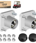 Straight Swap Aluminum Front Wheel Hub Assembly for EZGO RVX Golf Cart 2008 Up Gas Electric Set of Two with bolts and spacers.