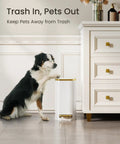 Compact Bathroom Trash Can With Lid And Soft Close, 5 Liter Stainless Steel Slim Waste Basket With Removable Inner Bucket beside cabinet