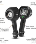 K2 Compact Thermal Imaging Camera with MSX and Multi Spectral Dynamic Imaging for firefighters, front and back view