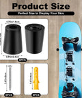 Rock Solid Vertical Ski Hangers And Snowboard Wall Mount Rack Set With Screws And Anchors Premium Black Storage Brackets for garage, showing size details and components.