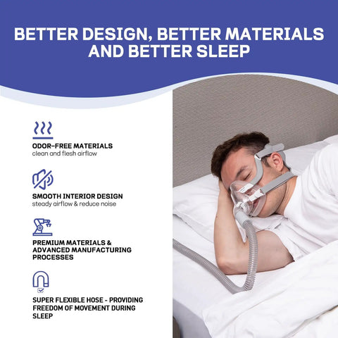 Man sleeping with CPAP Tubing That Fits Most Machines 6 Foot Universal Hose With 19mm To 22mm Connectors Lightweight Flexible