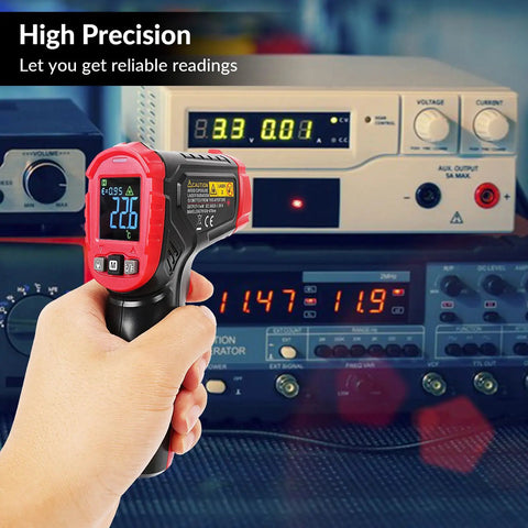 Non Contact Infrared Thermometer Gun For Cooking And Grilling, Digital Infrared Temp Reader For Candy, Food, Pizza Oven, Grill And Engine, Temperature Gun With 12 To 1 Distance To Spot, Backlit Display, Auto Off, Low Battery Alert Range -58F To 1112F, handheld red and black