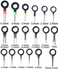 70 Piece Terminal Removal Tool Set With Pin Extractor featuring various pin sizes and colors, black rings visible, durable stainless steel.
