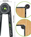 Miter saw protractor angle finder, black aluminum with built-in level gauge, front view