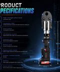 18V Electric Copper Pipe Crimping Tool Kit With Brushless Motor Hydraulic Press Pro Plumber Crimper specifications image showcasing features and dimensions.