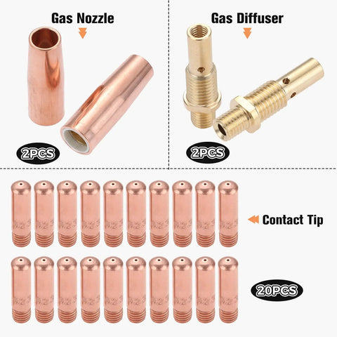 Top Tier Mig Welding Gun Kit Featuring 0.023 Inch Tips, Nozzles And Diffusers For Lincoln Magnum Tweco Copper gas nozzles and 20 copper contact tips.